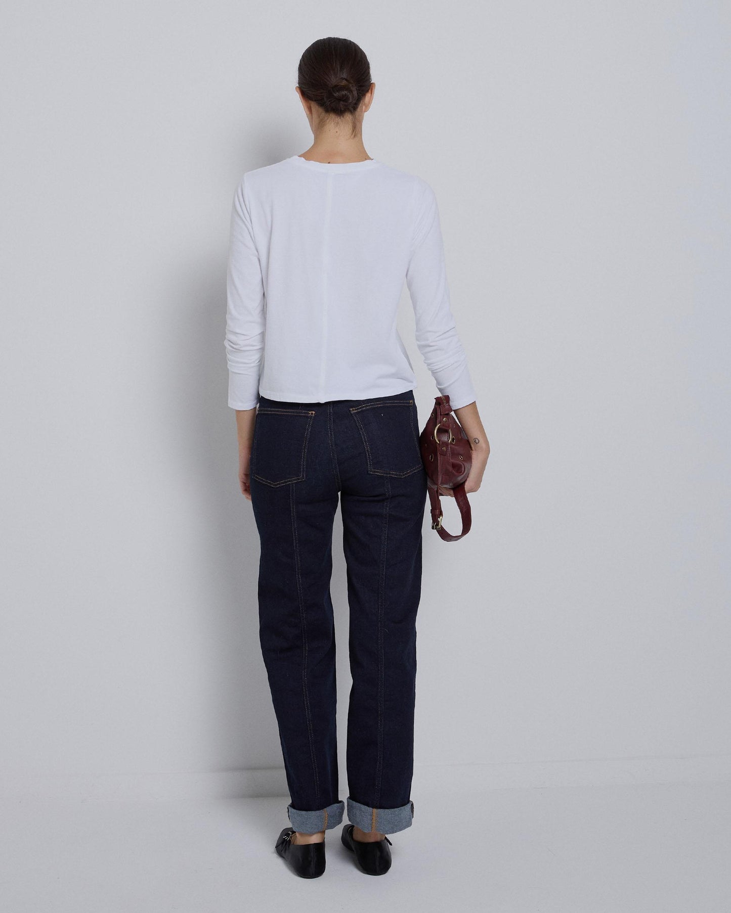 T-shirt básica branca de manga comprida