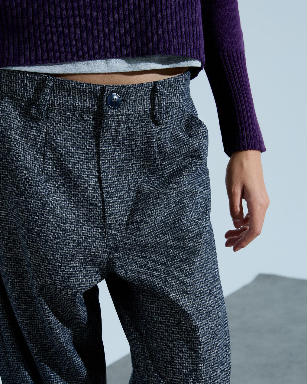 Pantalón Recto Cuadros Gris