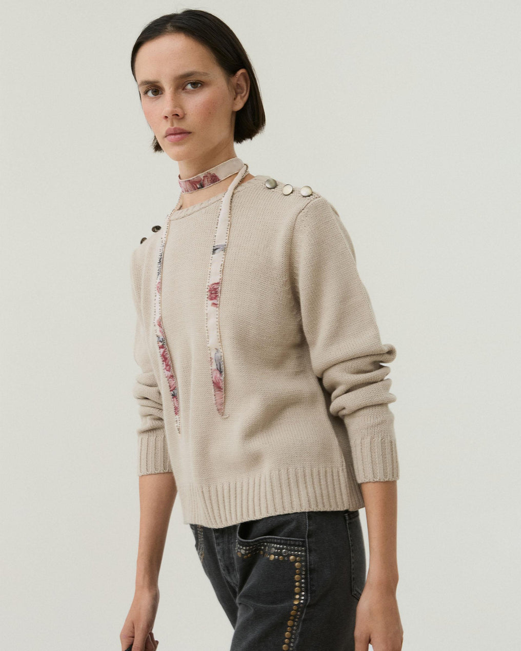 Jersey Botones Hombros Beige