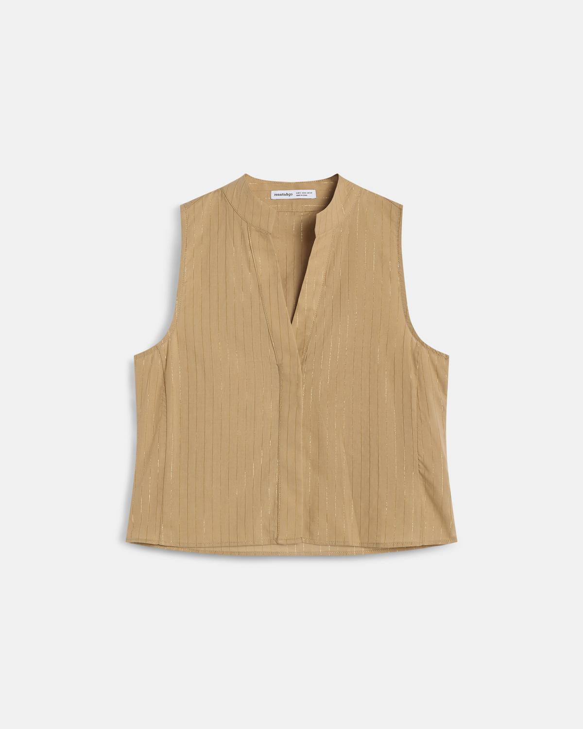 Top Escote Pico Rayas Lurex Camel