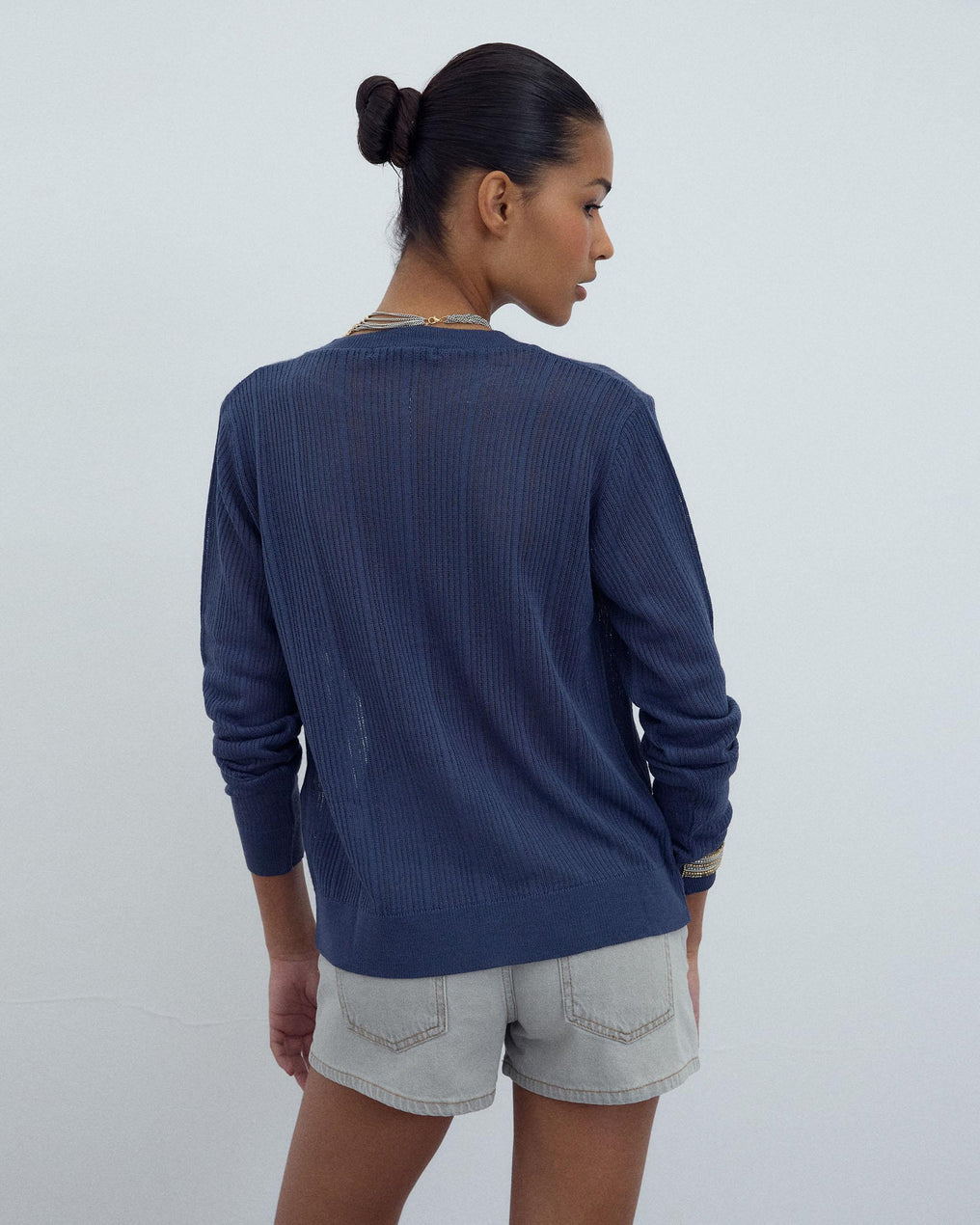 Veste Maille Côtelé Bleu