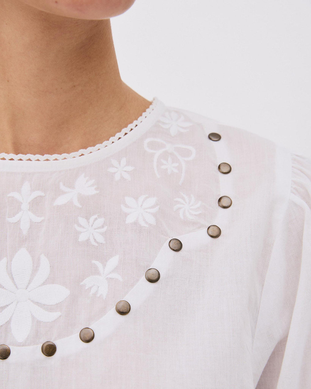 White Stud Embroidered Blouse