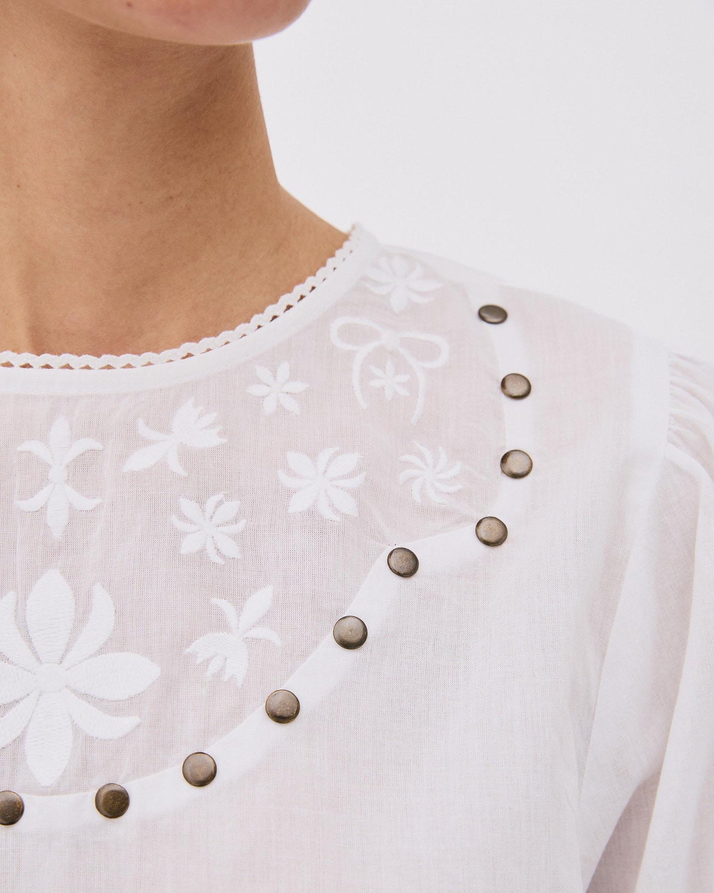 White Stud Embroidered Blouse