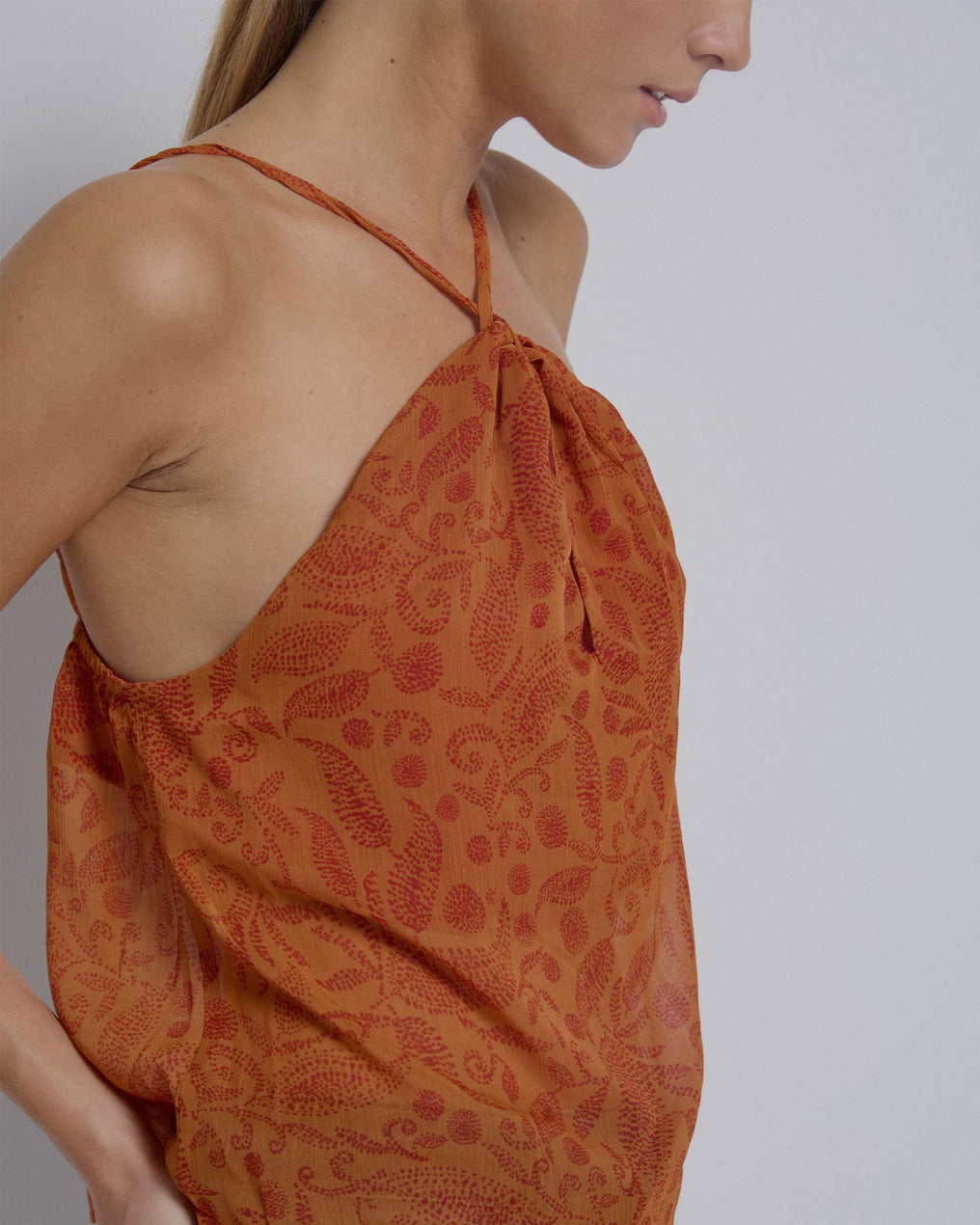 Top Halter com Decote em Lágrima Laranja