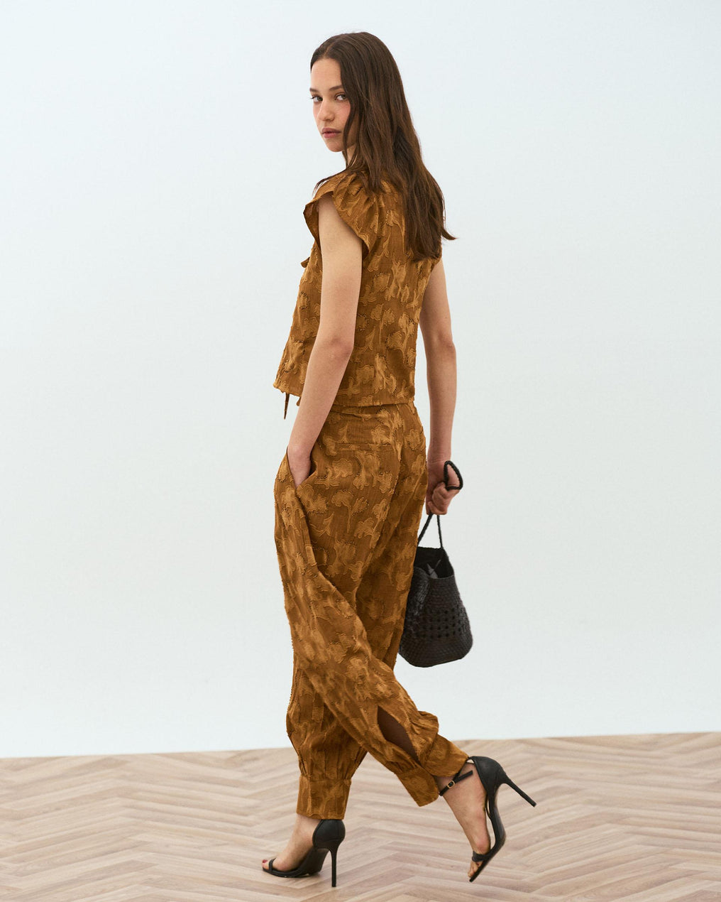 Tobacco Print Harem Trousers with Beading
