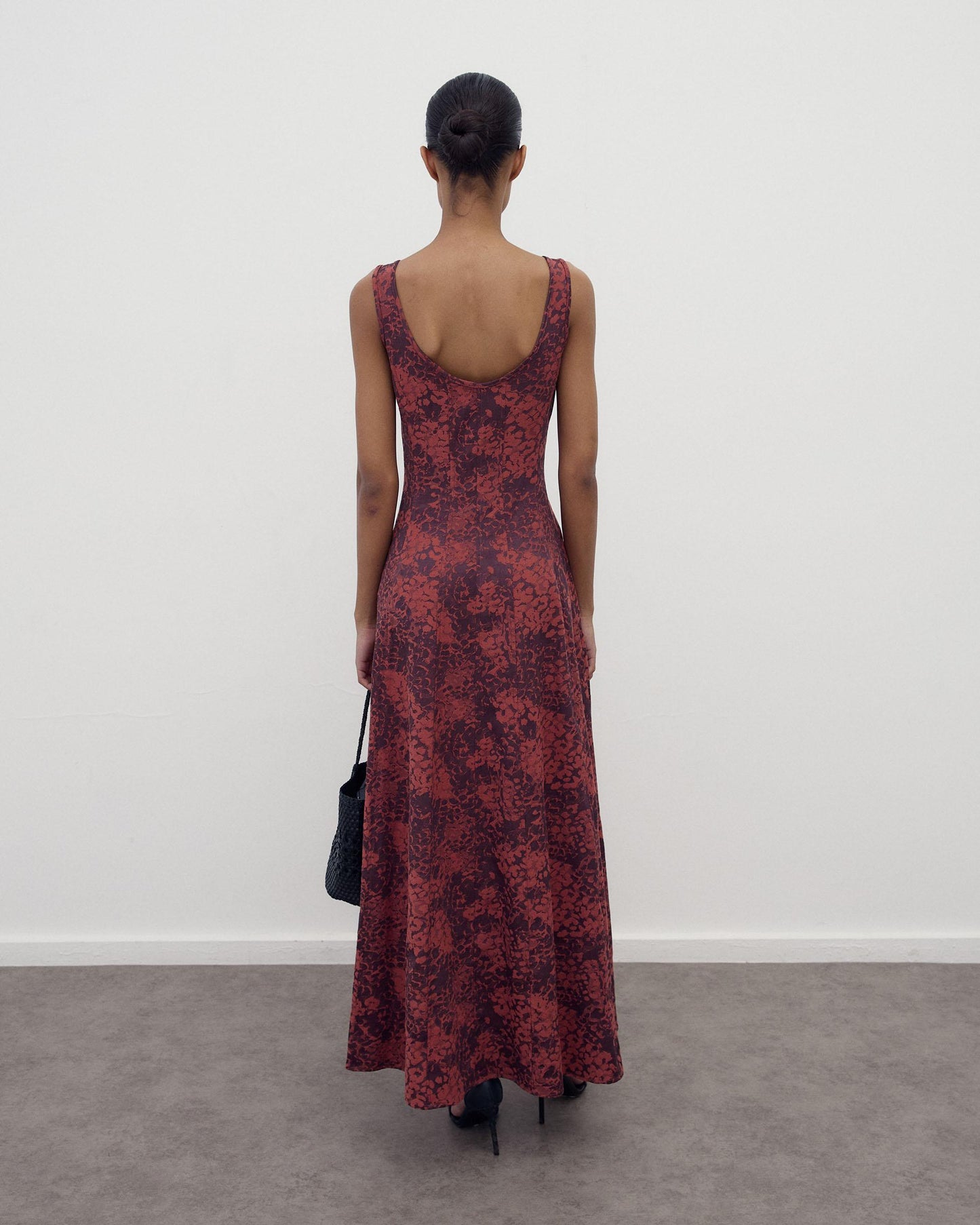 Vestido Alças Nervuras Jacquard Grená