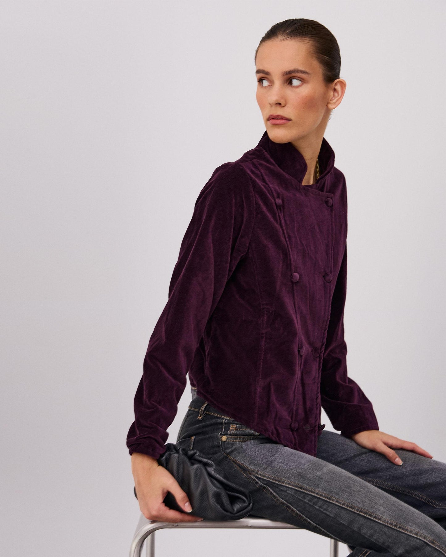 Chaqueta Cruzada Terciopelo Morado