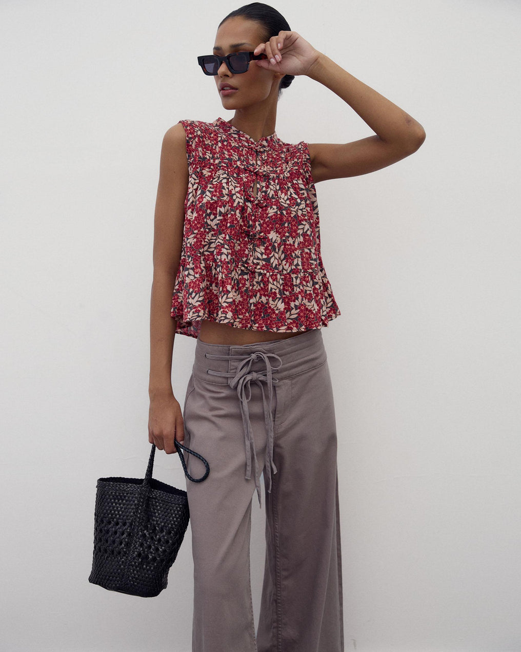 Blusa Sin Mangas Alamares Estampada Granate