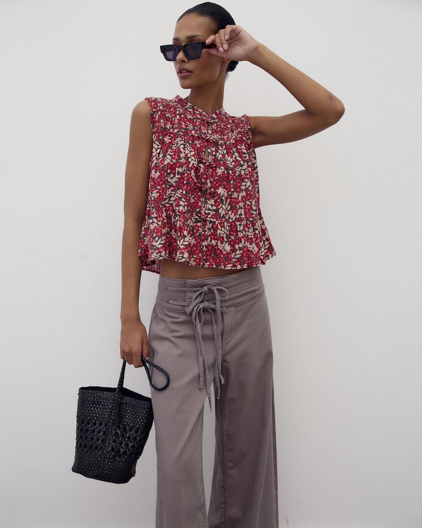 Blusa Sin Mangas Alamares Estampada Granate