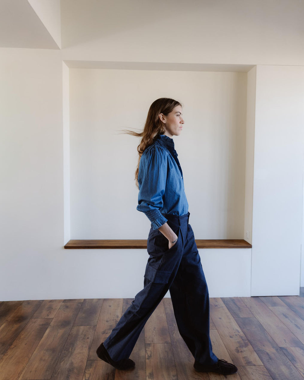 Navy Blue Cargo Trousers with Pleats and Pockets