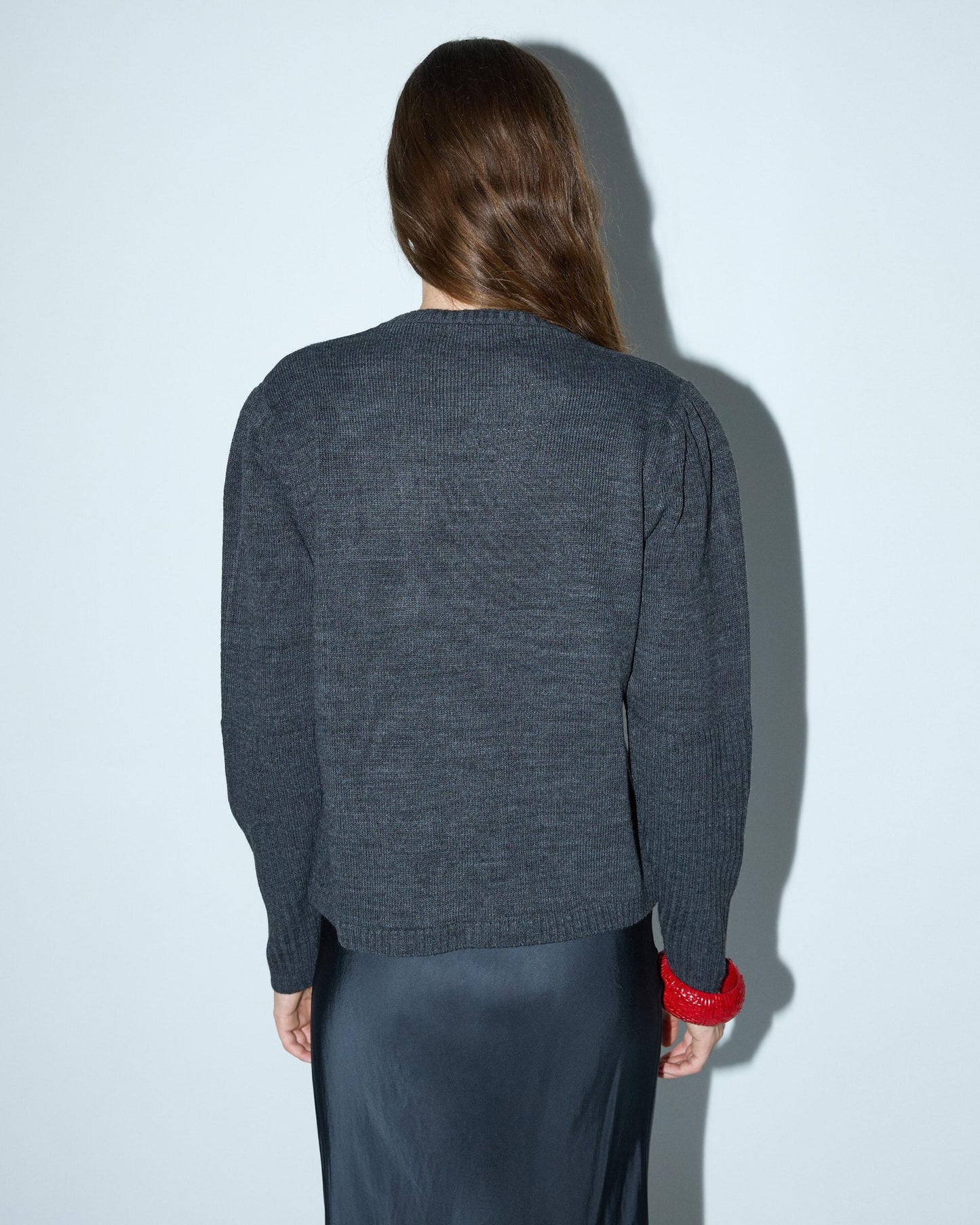 Jersey Pliegues Hombros Rib Mangas Antracita