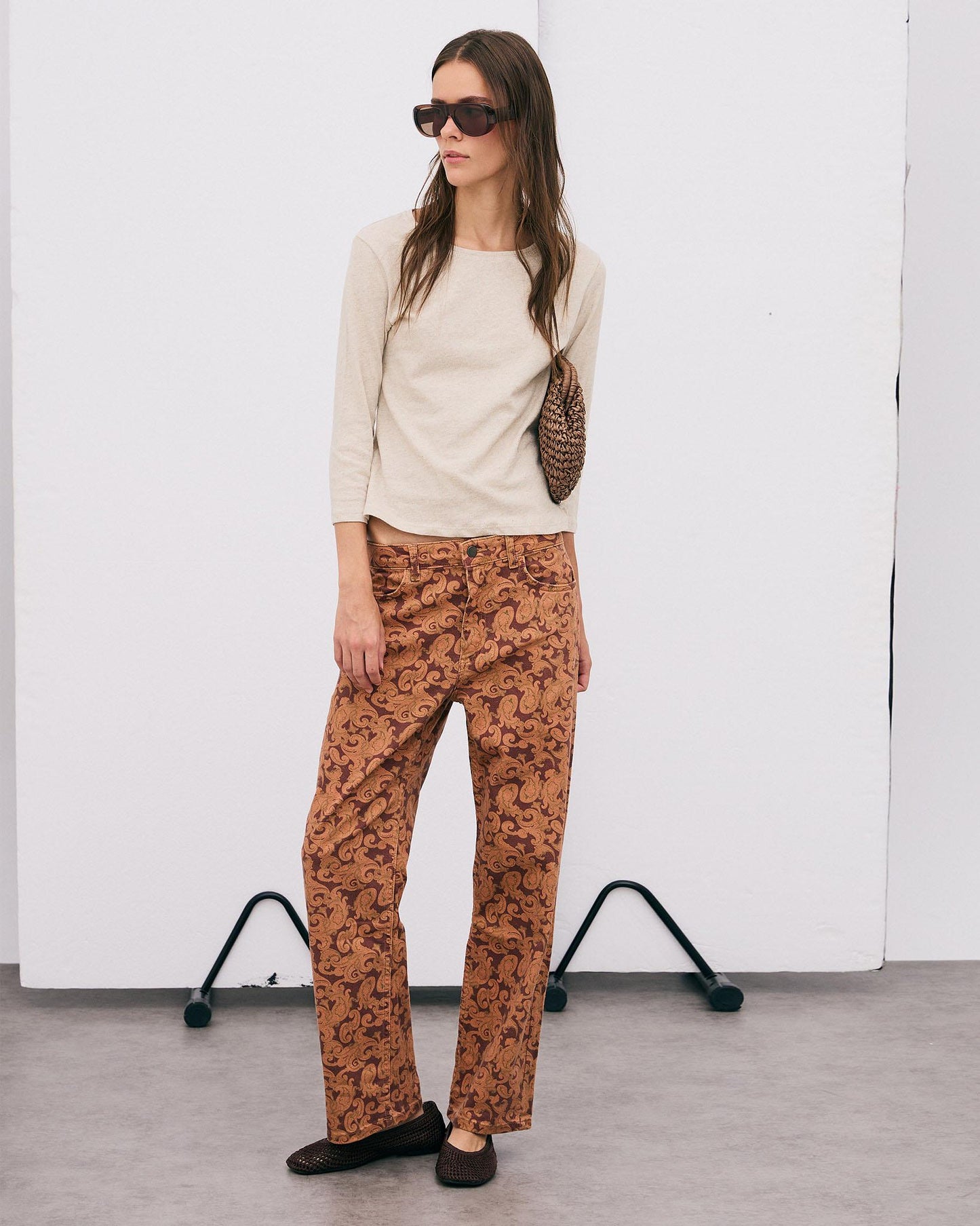 Orange Paisley Print Jeans