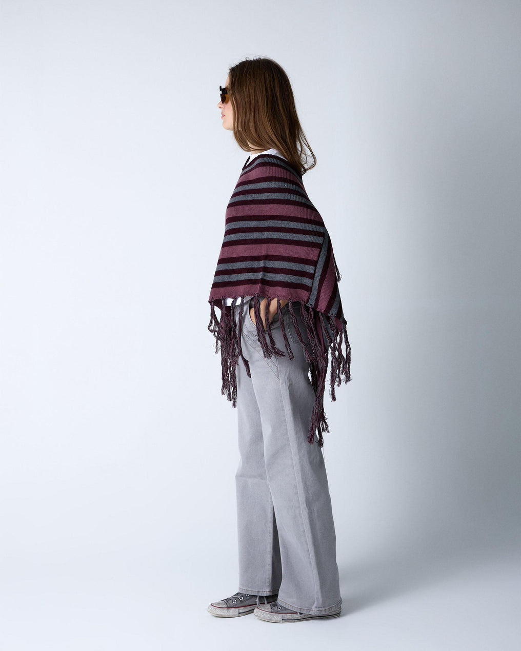 Poncho Rayas Flecos Morado