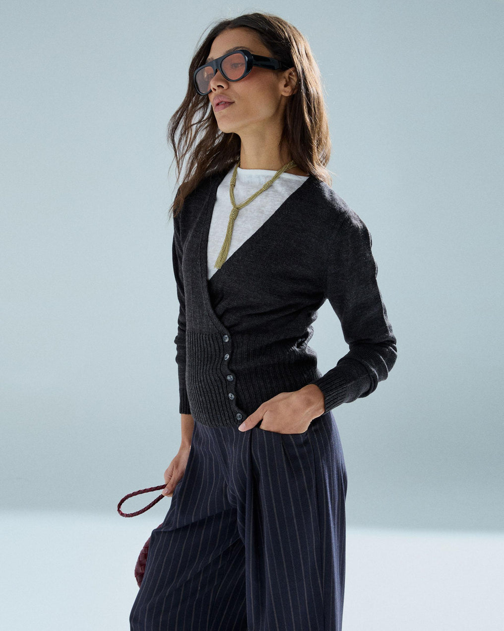 Jersey Bajo Rib Botones Antracita