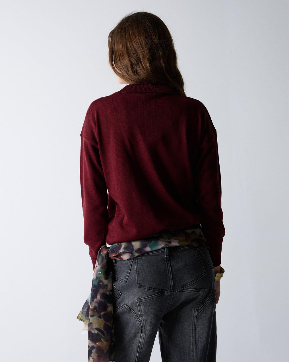 Maroon Fine Knit Polo Sweater