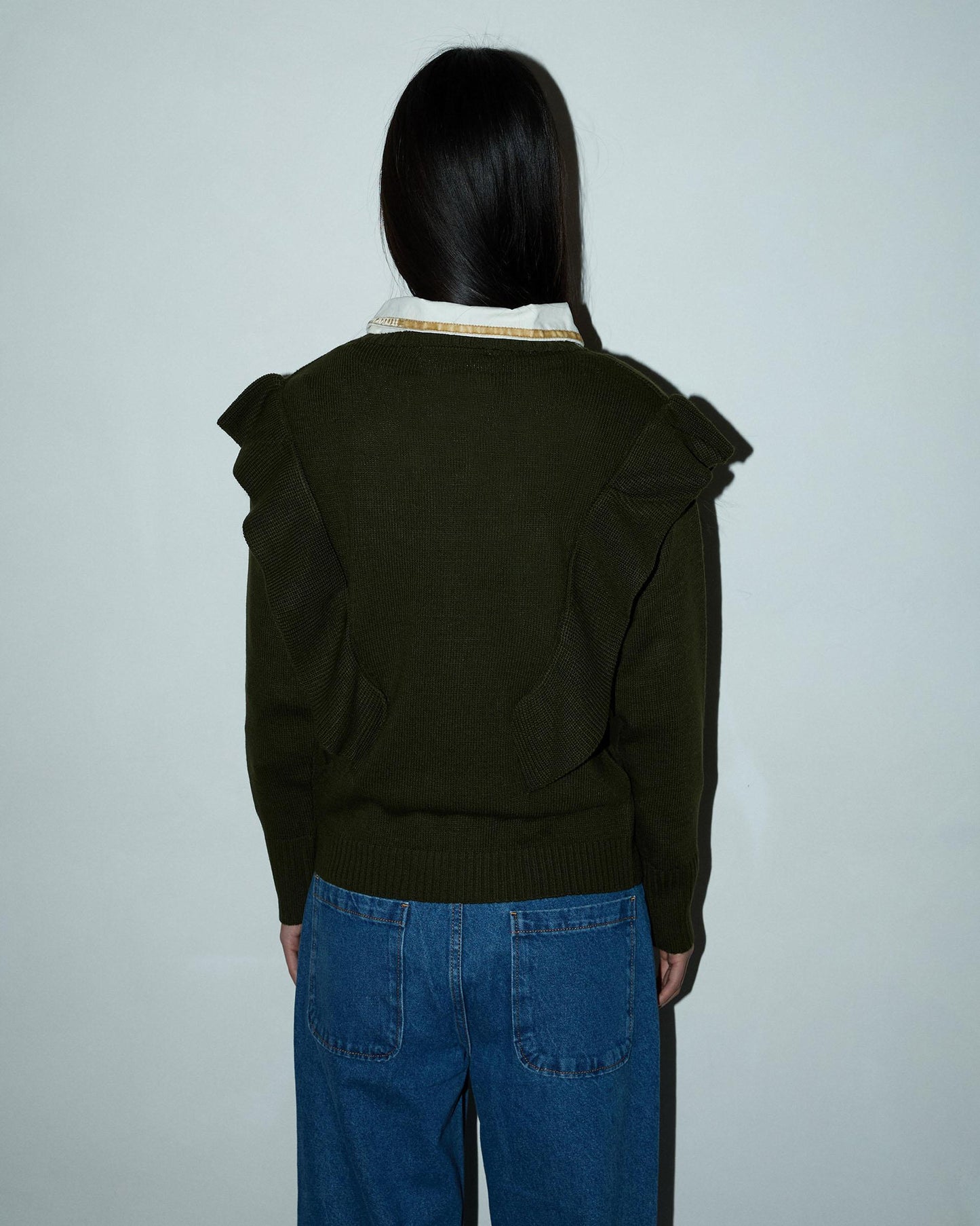 Dark Green Jersey with Side Ruffles