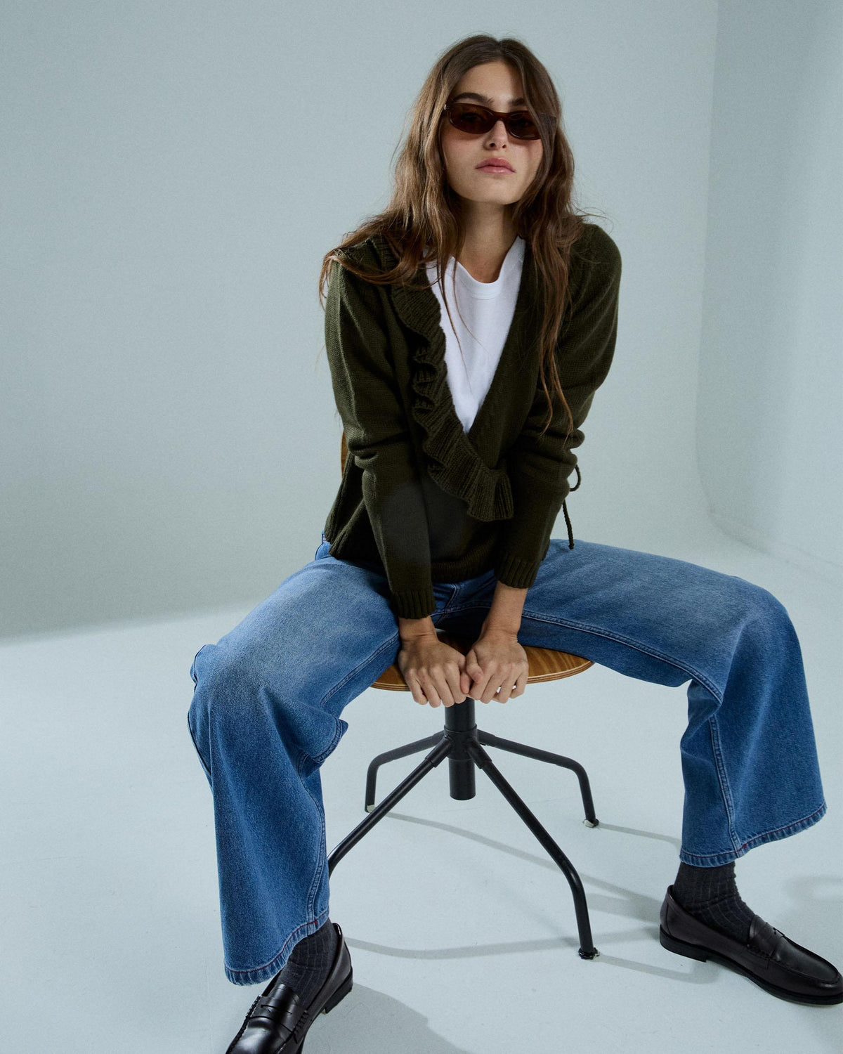 Chaqueta Cruzada Volante Verde Oscuro