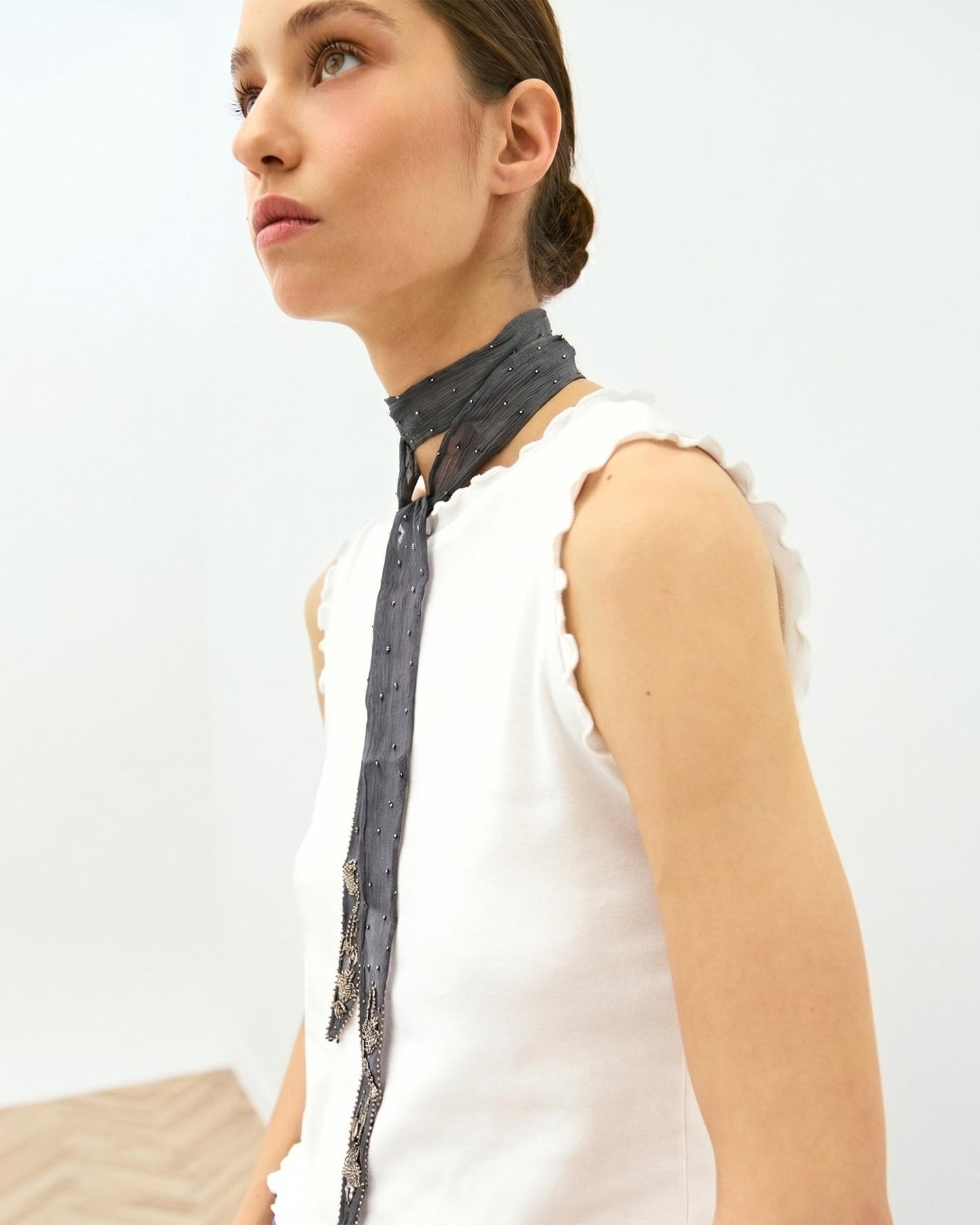 Collier Organza Broderie Anthracite