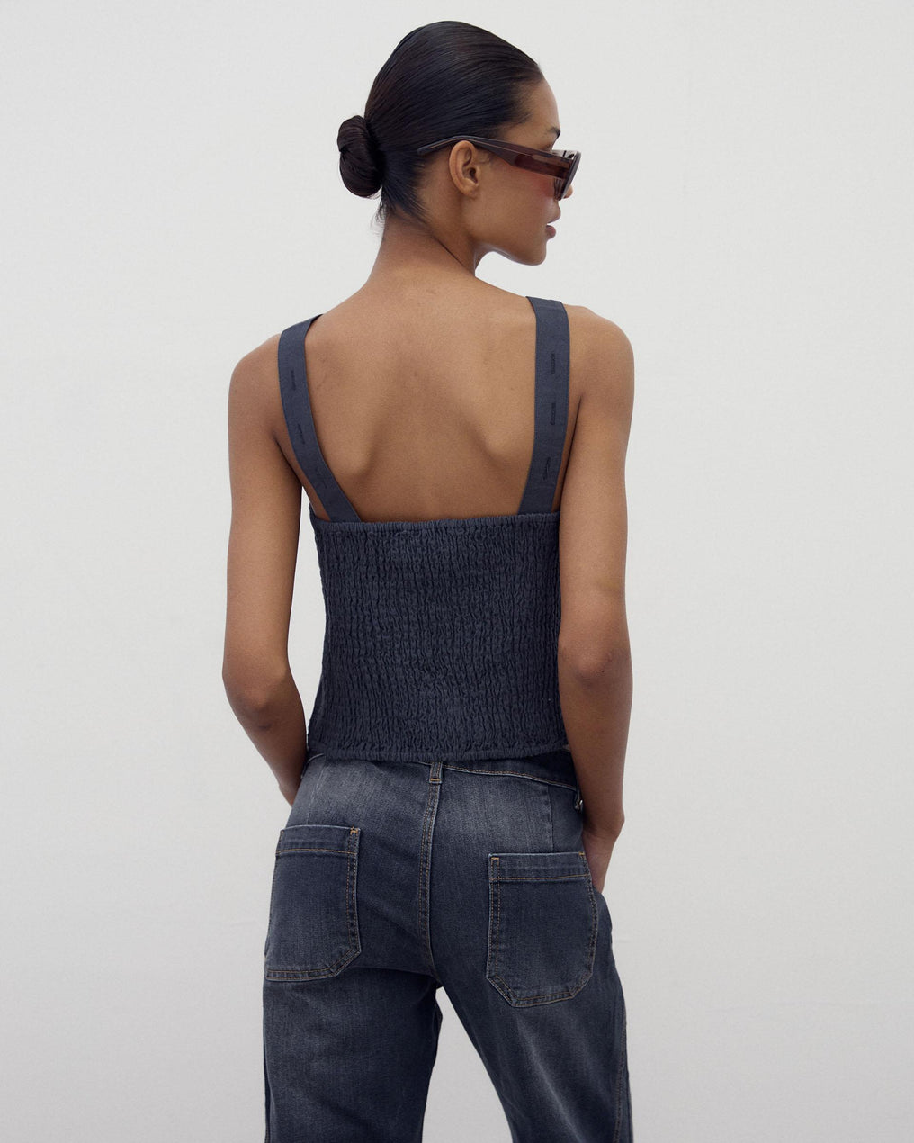 Top Halter Canvas Bordados Antracita