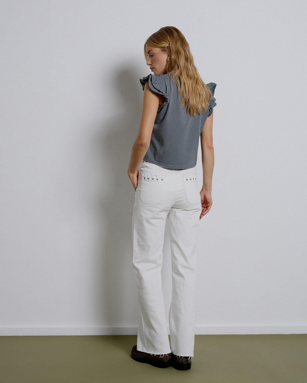 Worker Jeans Rope Stitching White