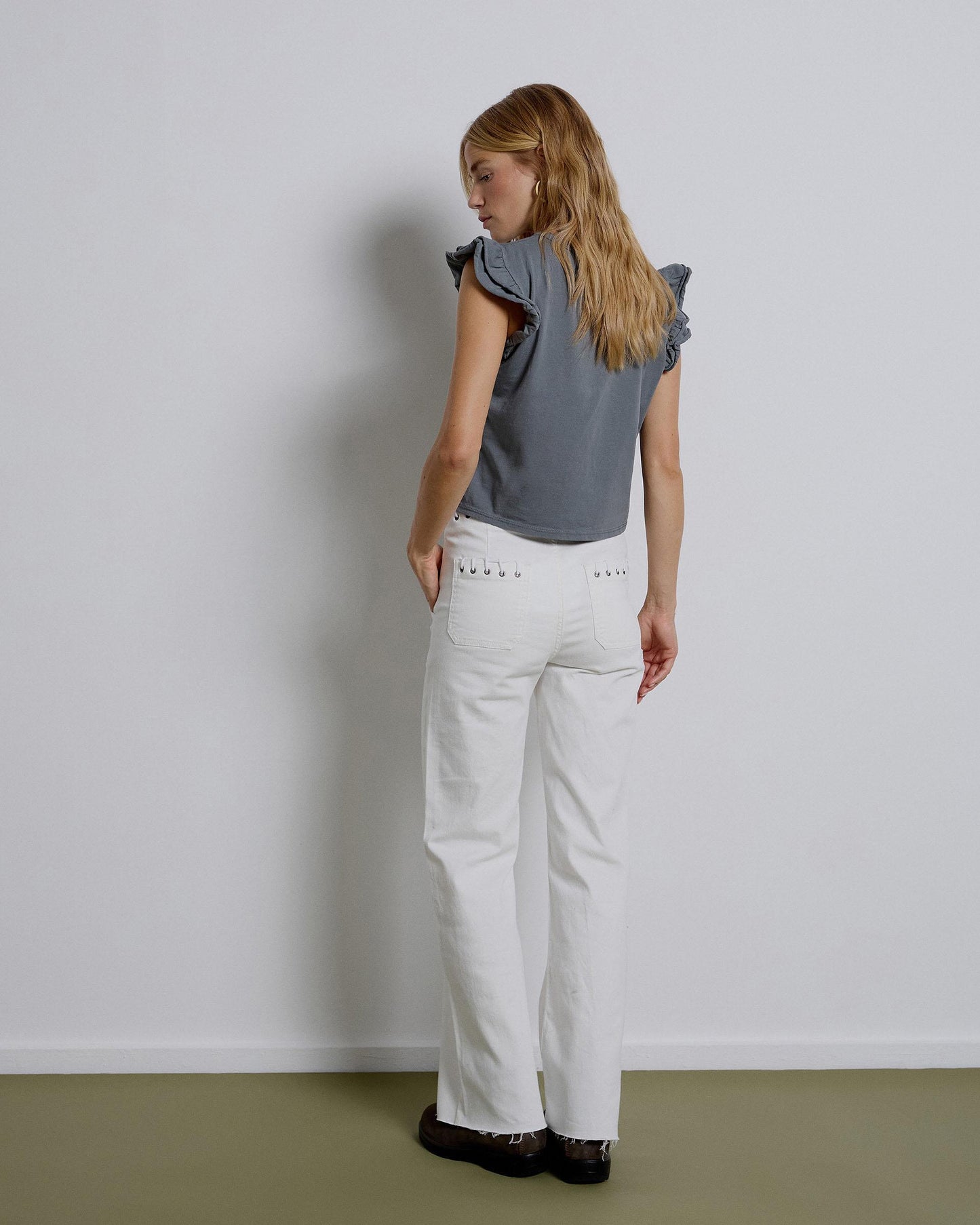 Worker Jeans Rope Stitching White