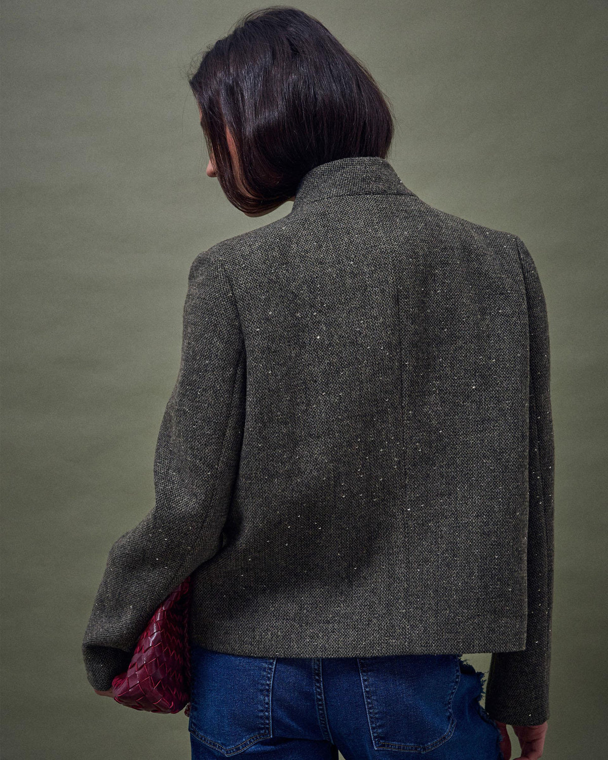 Jaqueta Coll Alt Lluentons Amb Llana Gris