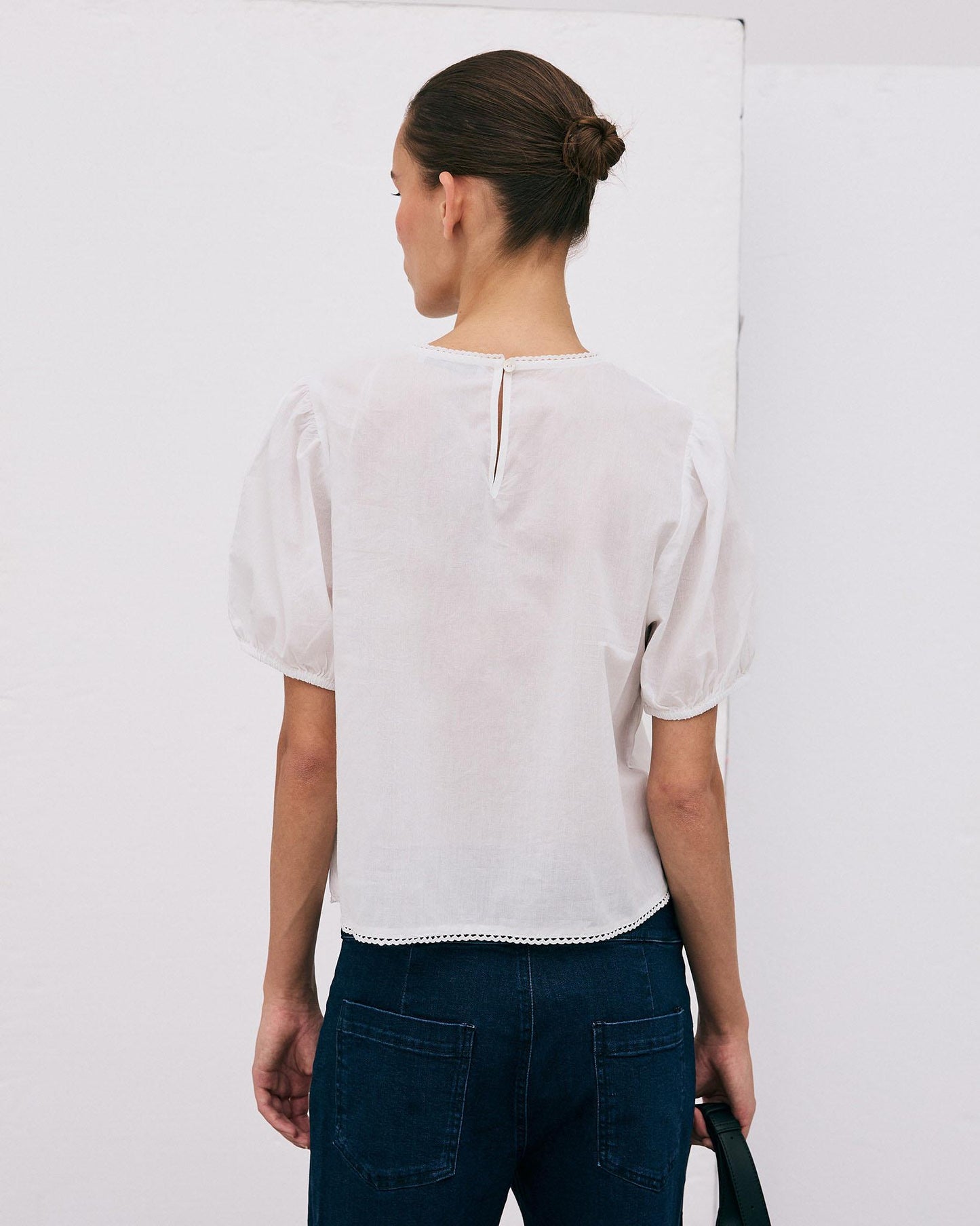 White Stud Embroidered Blouse