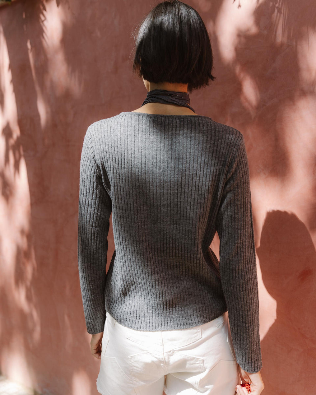 Grey Teardrop Neck Knit Top
