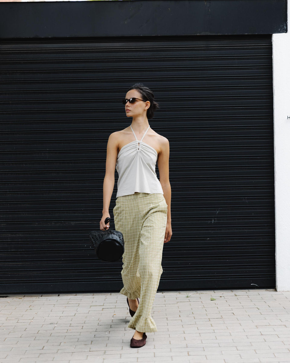 Pantalón Cuadros Volante Bajo Verde