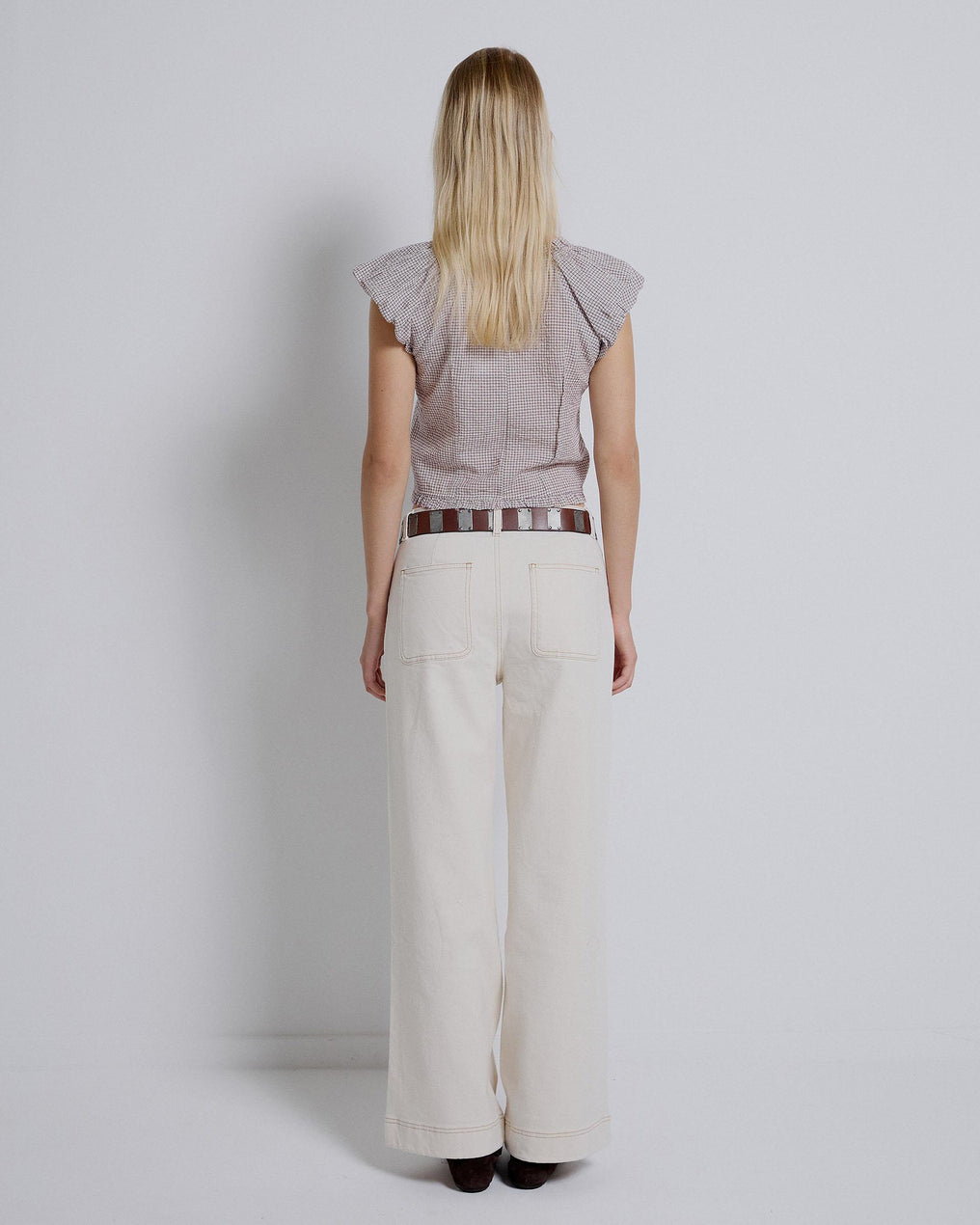 Pink Plaid Blouse with Front Bows