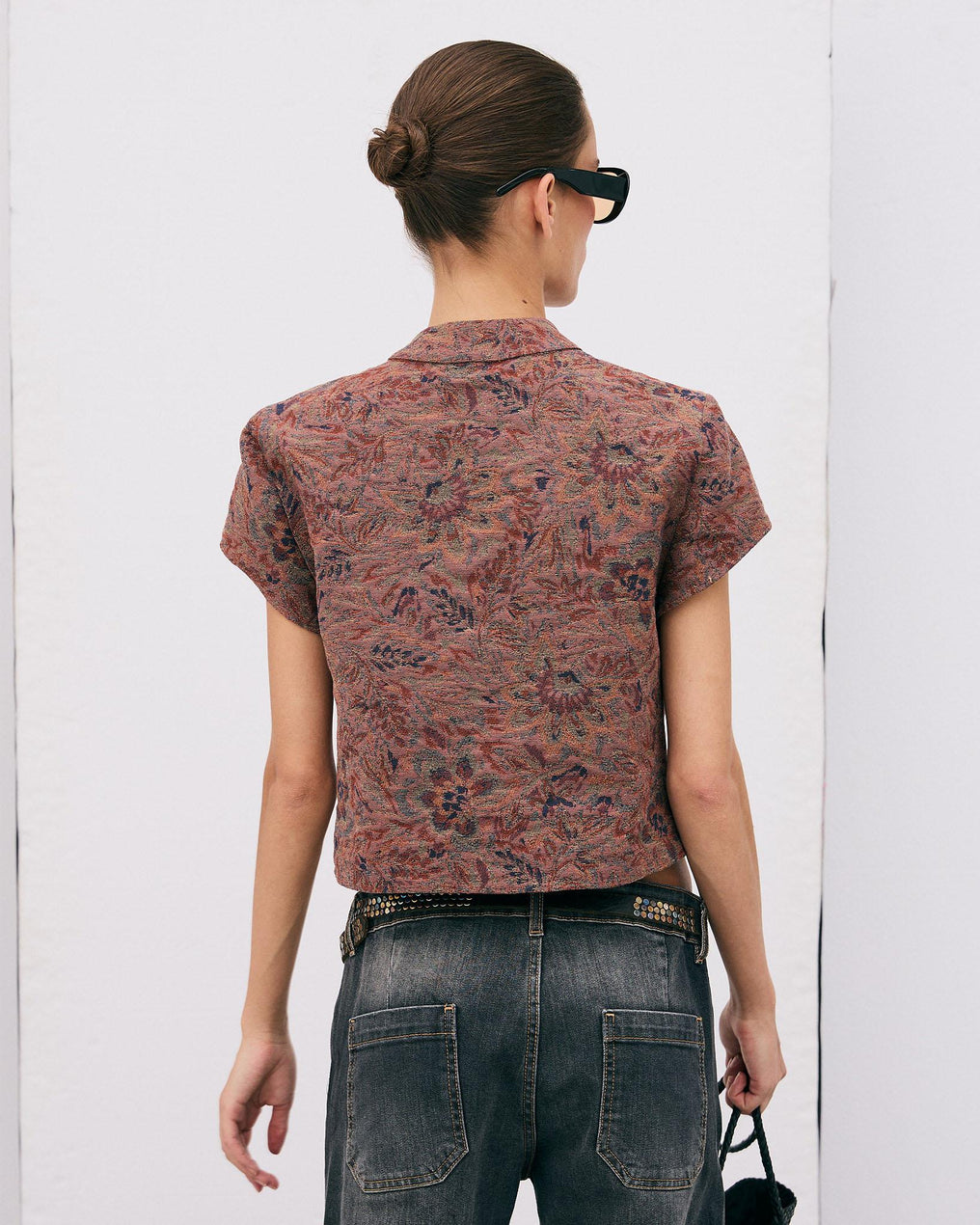 Top Jacquard Estampado Floral Teja