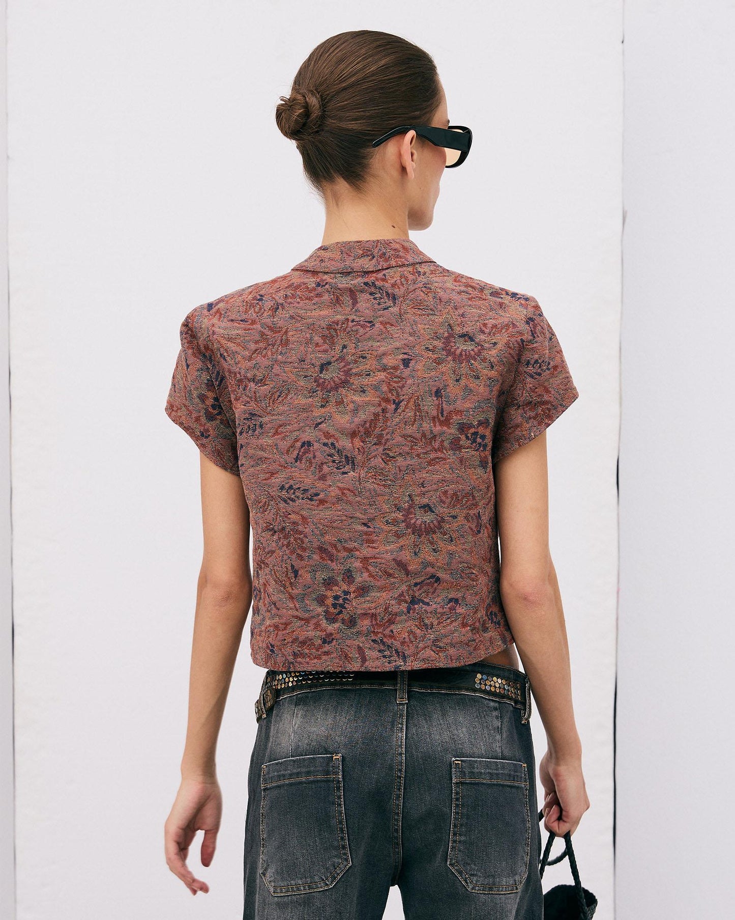 Top Jacquard Estampado Floral Teja