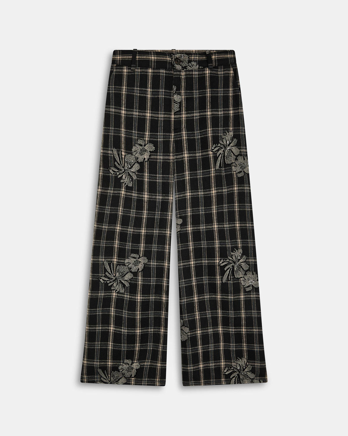 Pantalón Cuadros Detalle Flor Negro