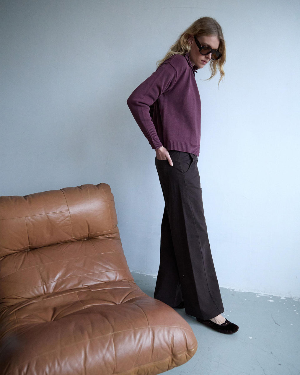 Chaqueta Punto Cuello Subido Morado