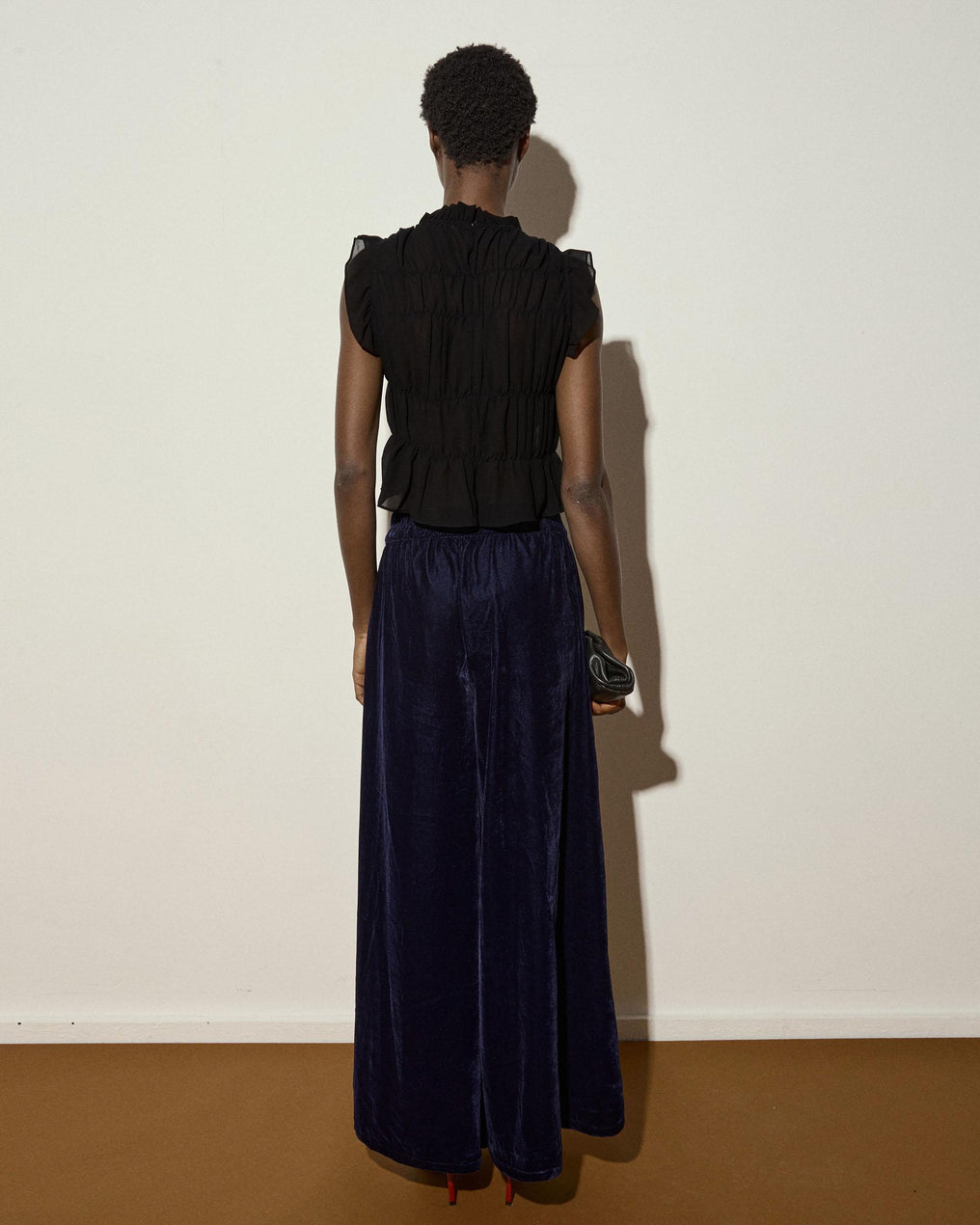 Velvet Embroidered Waistband Trousers Navy Blue