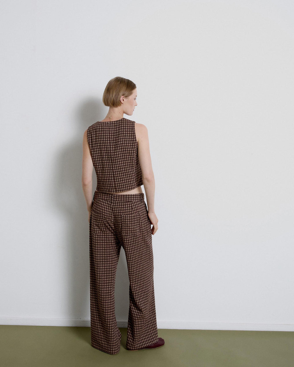 Brown Plaid Lapel Trousers
