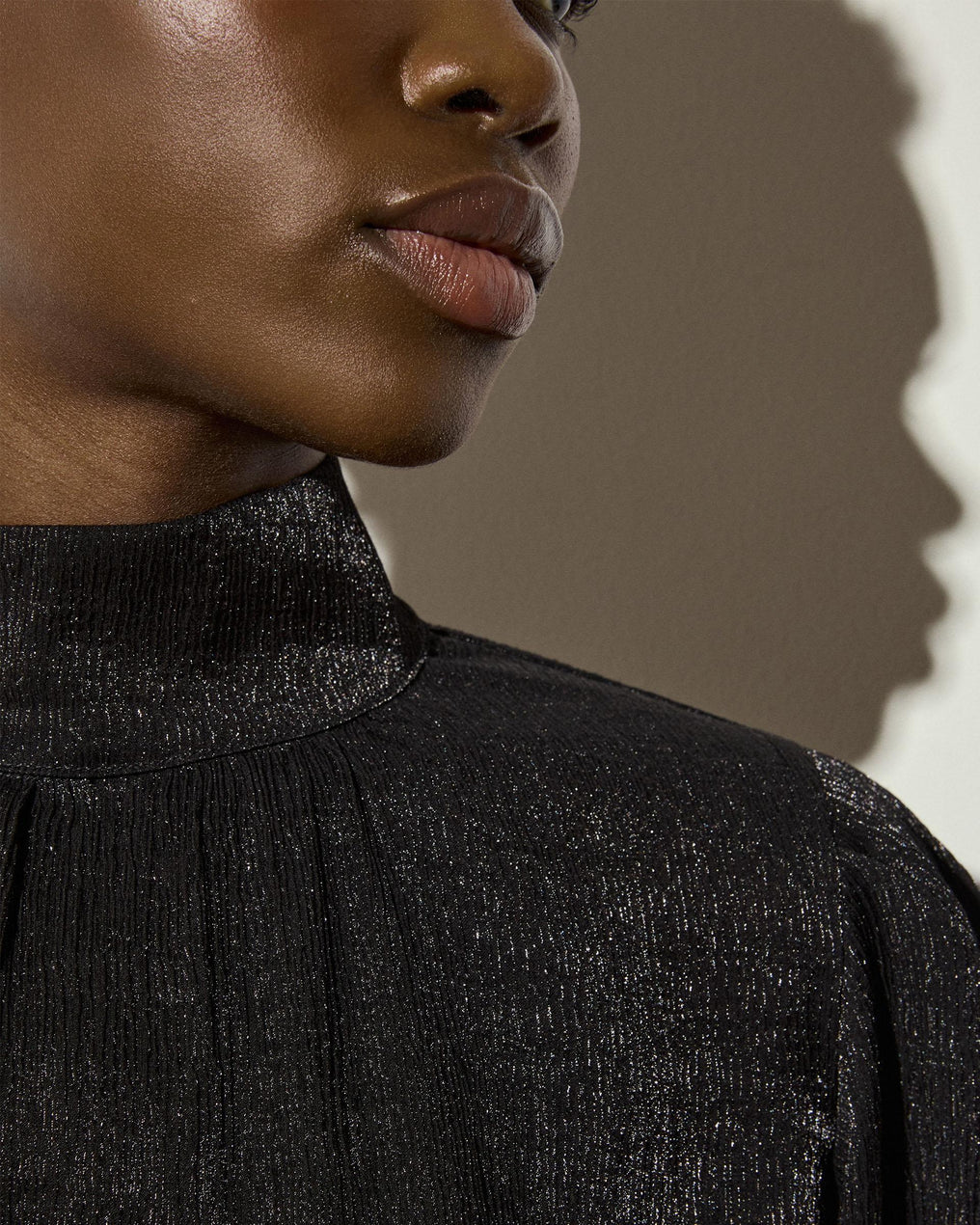 Blusa Cuello Alto Brillo Negro