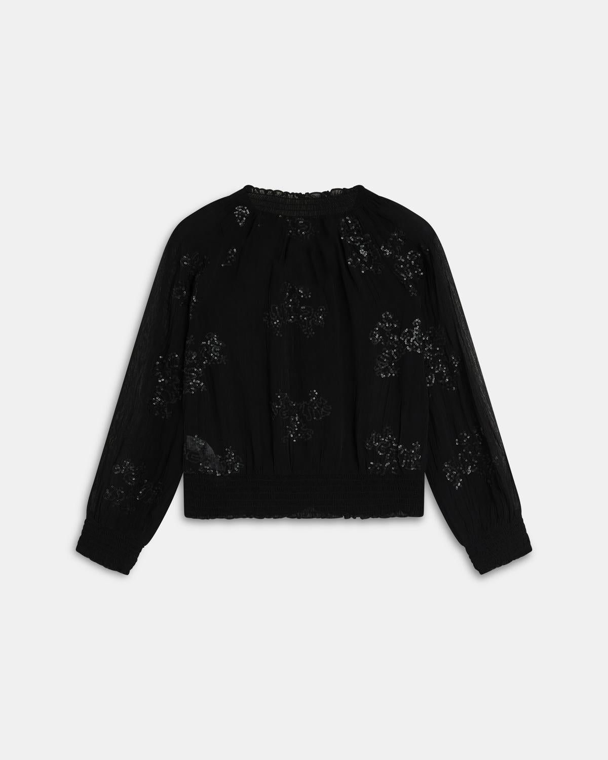 Black Sequin Blouse with Elasticated Hem