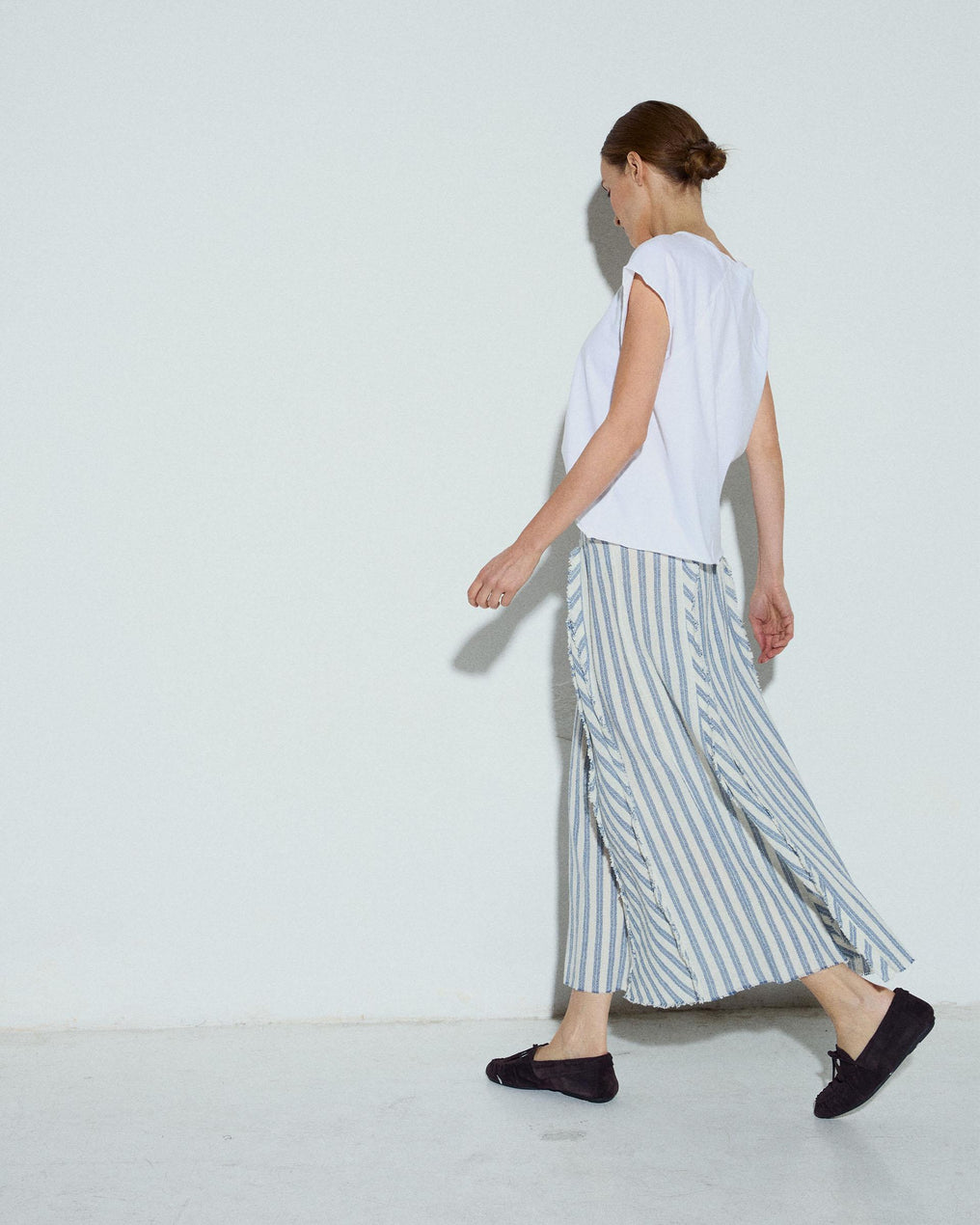 Falda Tejido Rustico Cinturilla Rayas Azul