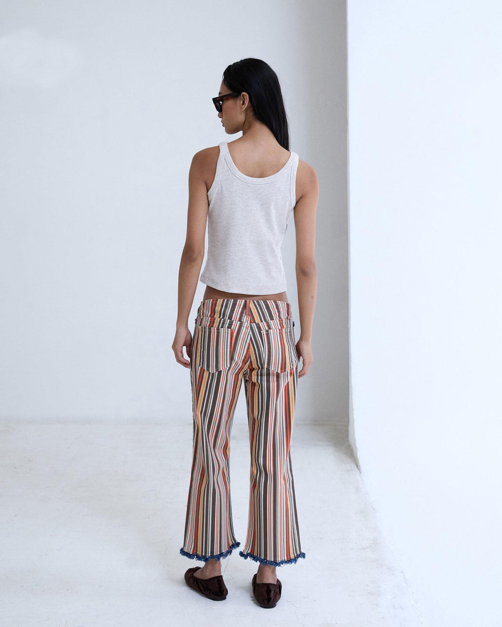 Jeans Effilochés Rayures Multicolore