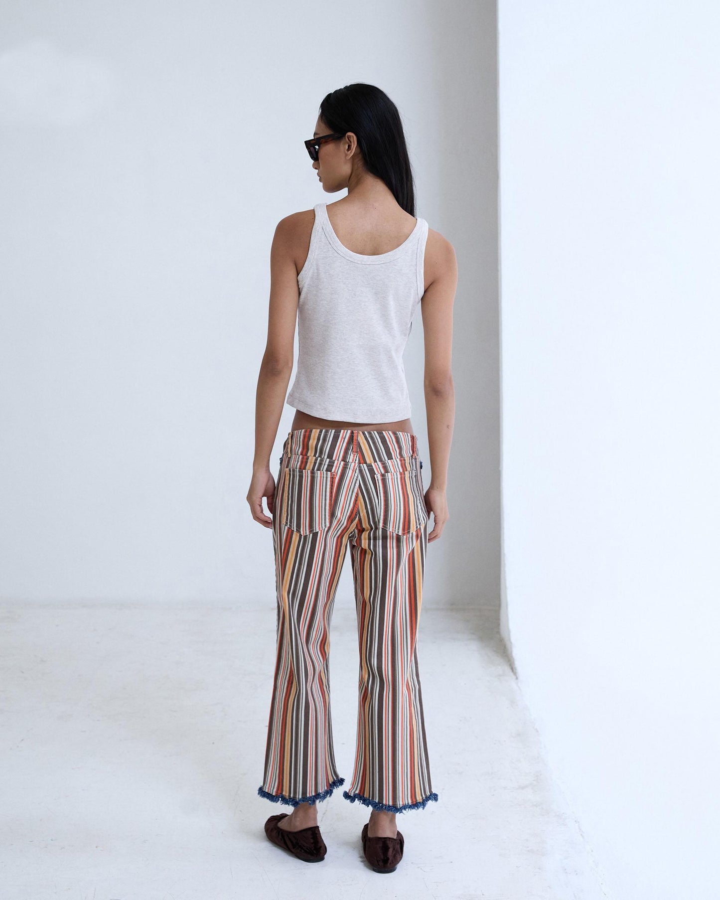 Jeans Effilochés Rayures Multicolore