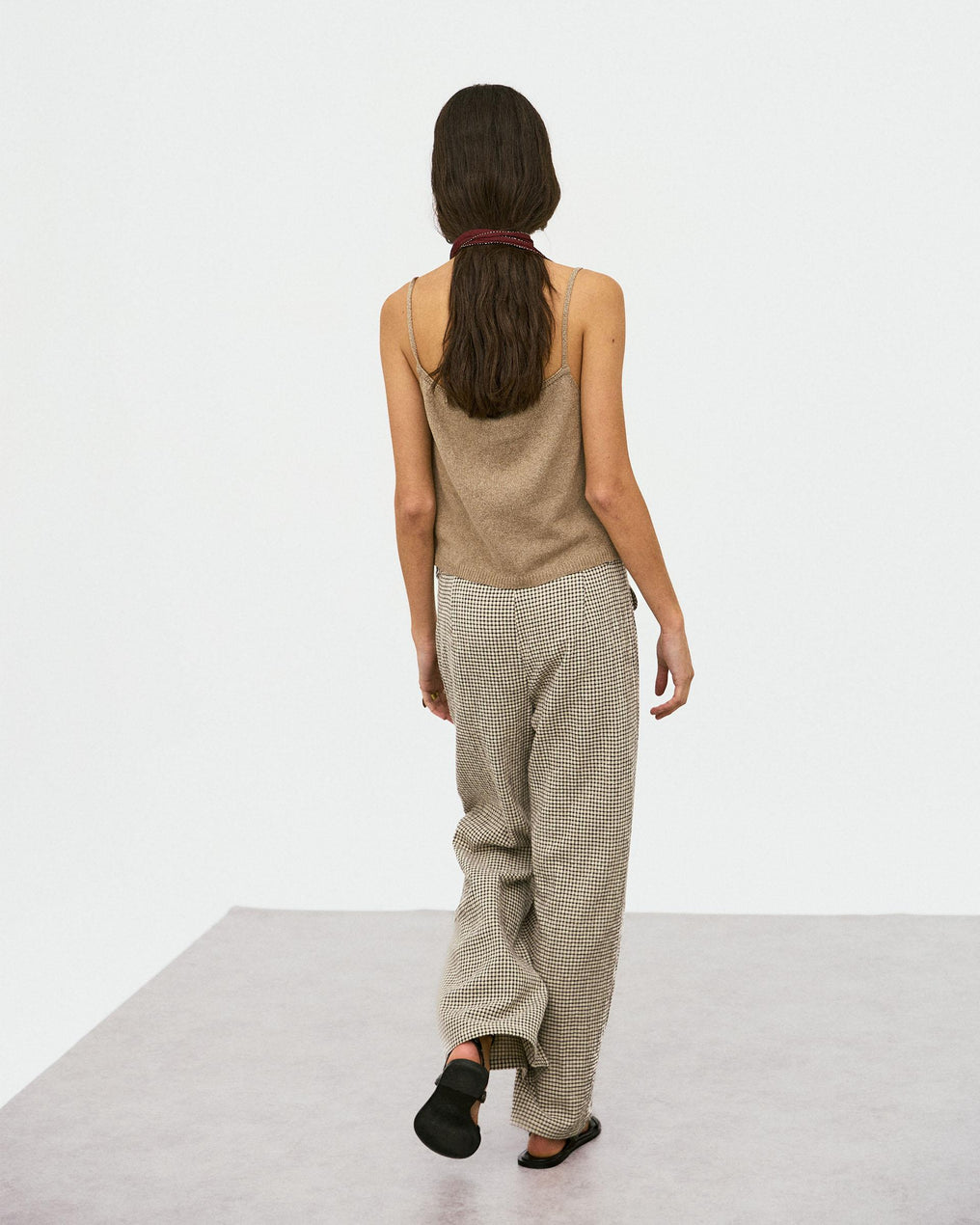 Pantalón Cuadros Bolsillos Seersucker Beige