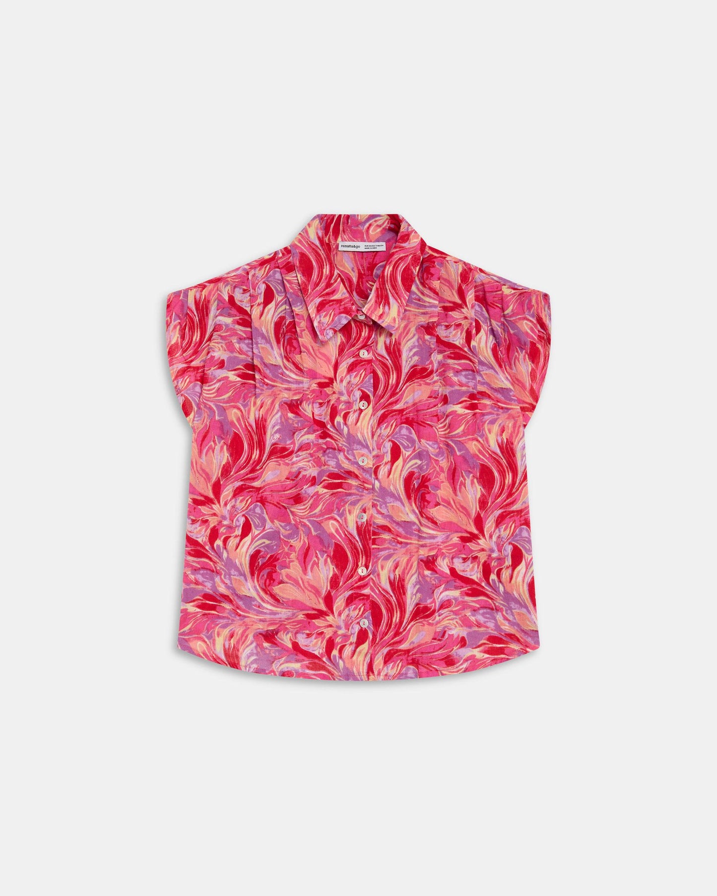 Blusa sem mangas com pregas, estampado floral fúcsia