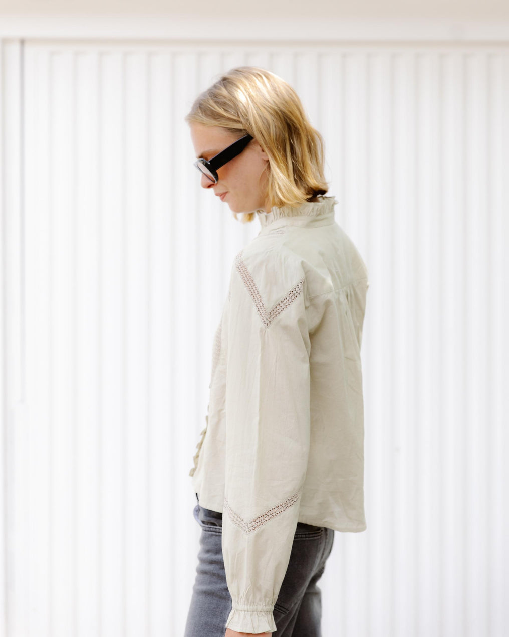 Blouse Dentelle Volant Avant Vert