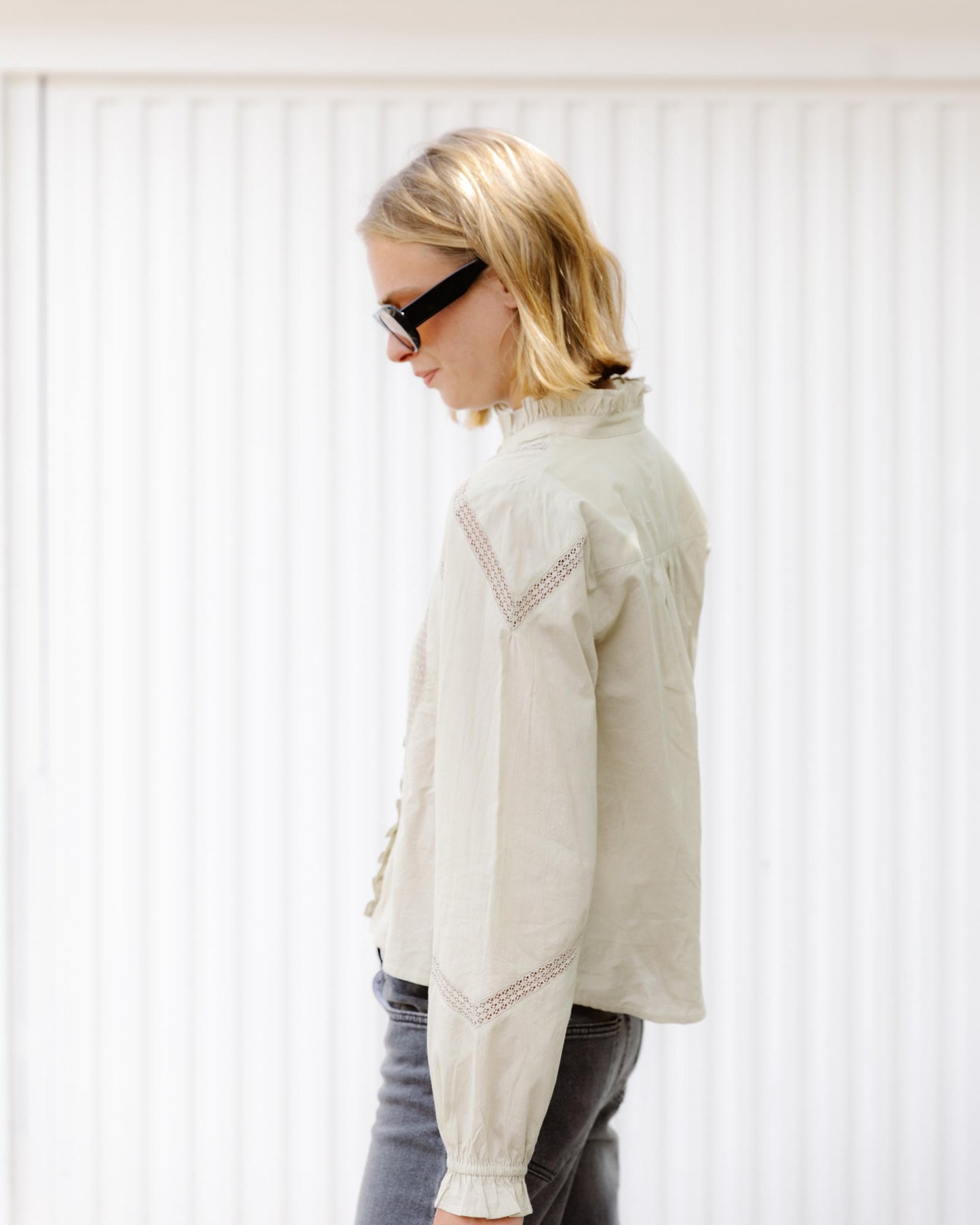 Blouse Dentelle Volant Avant Vert