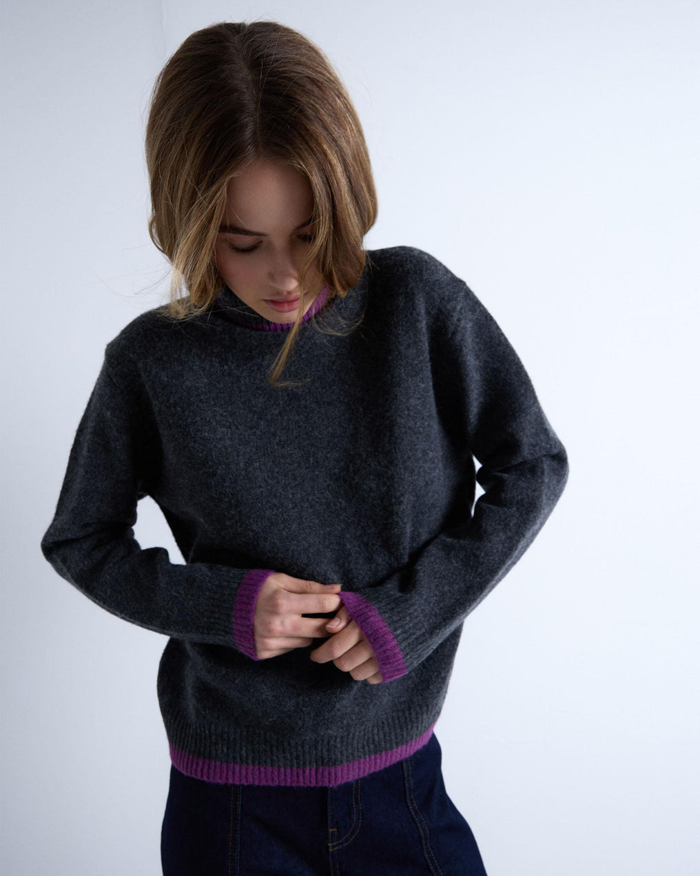 Jersey Cuello Alto Contrastes Antracita