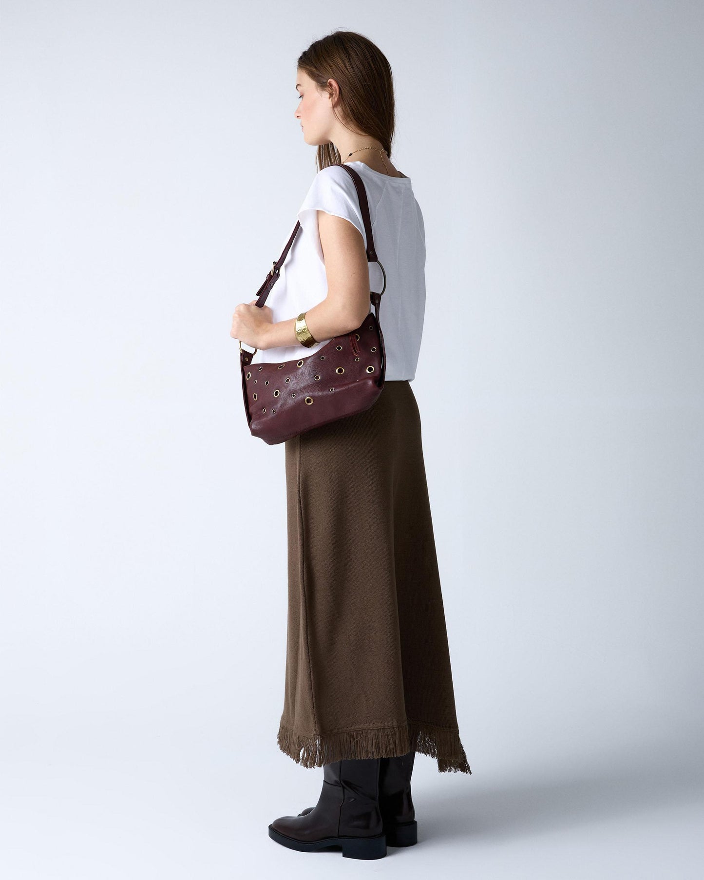 Dark Green Asymmetrical Fringed Knit Skirt