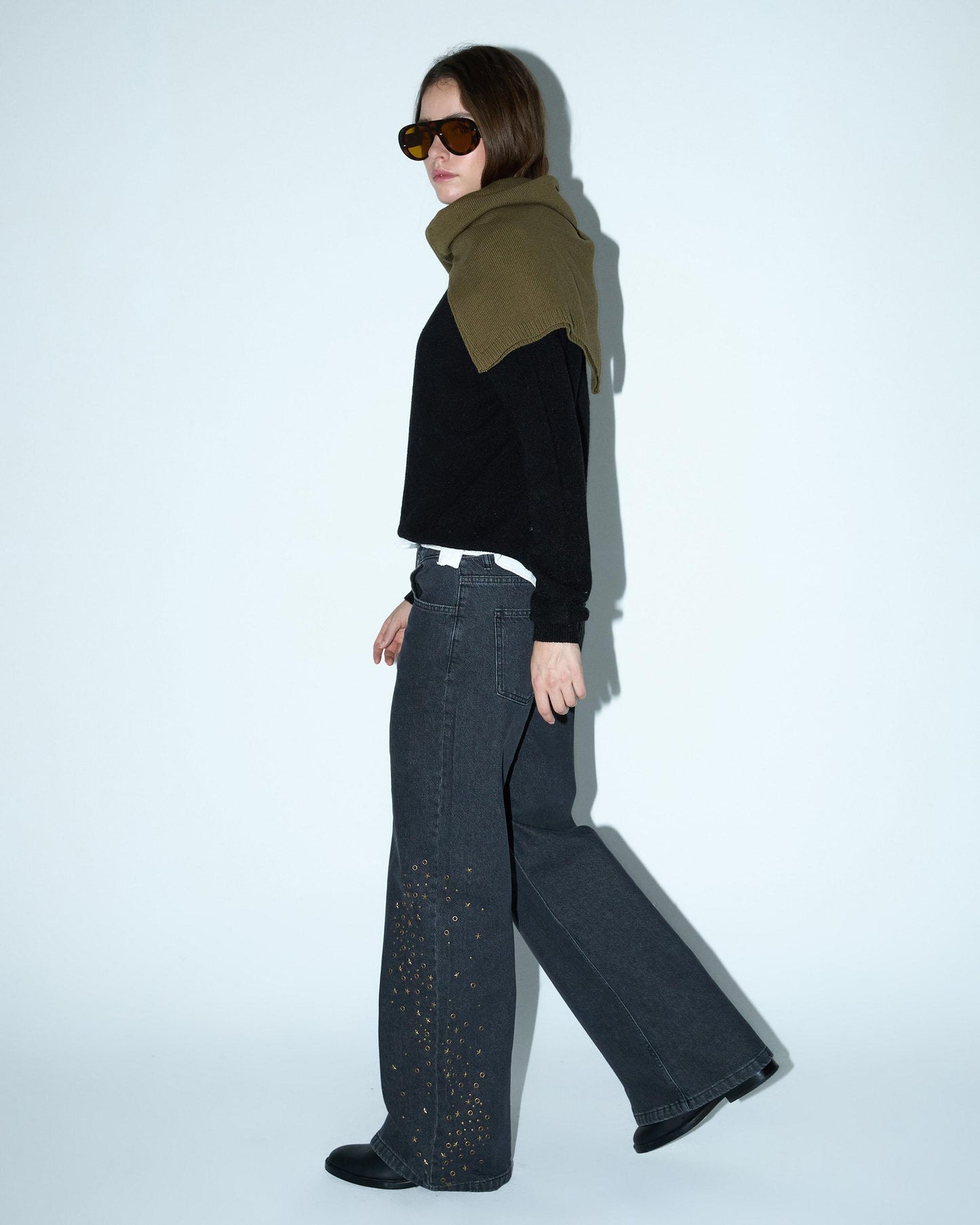 Black Side Star Studded Jeans