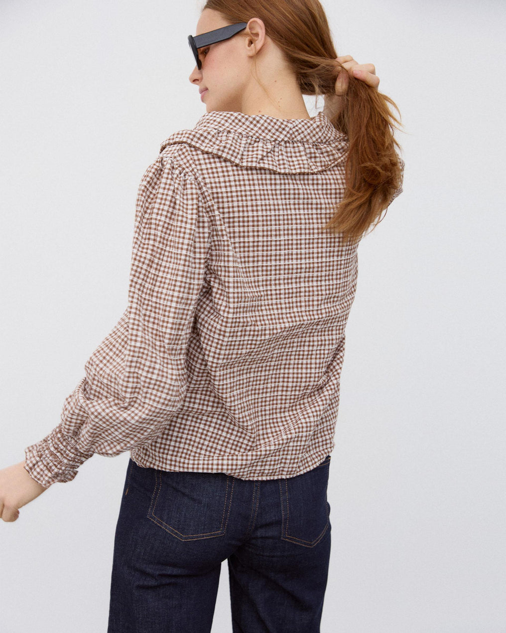 Blusa Folho Gola Vichy Castanho