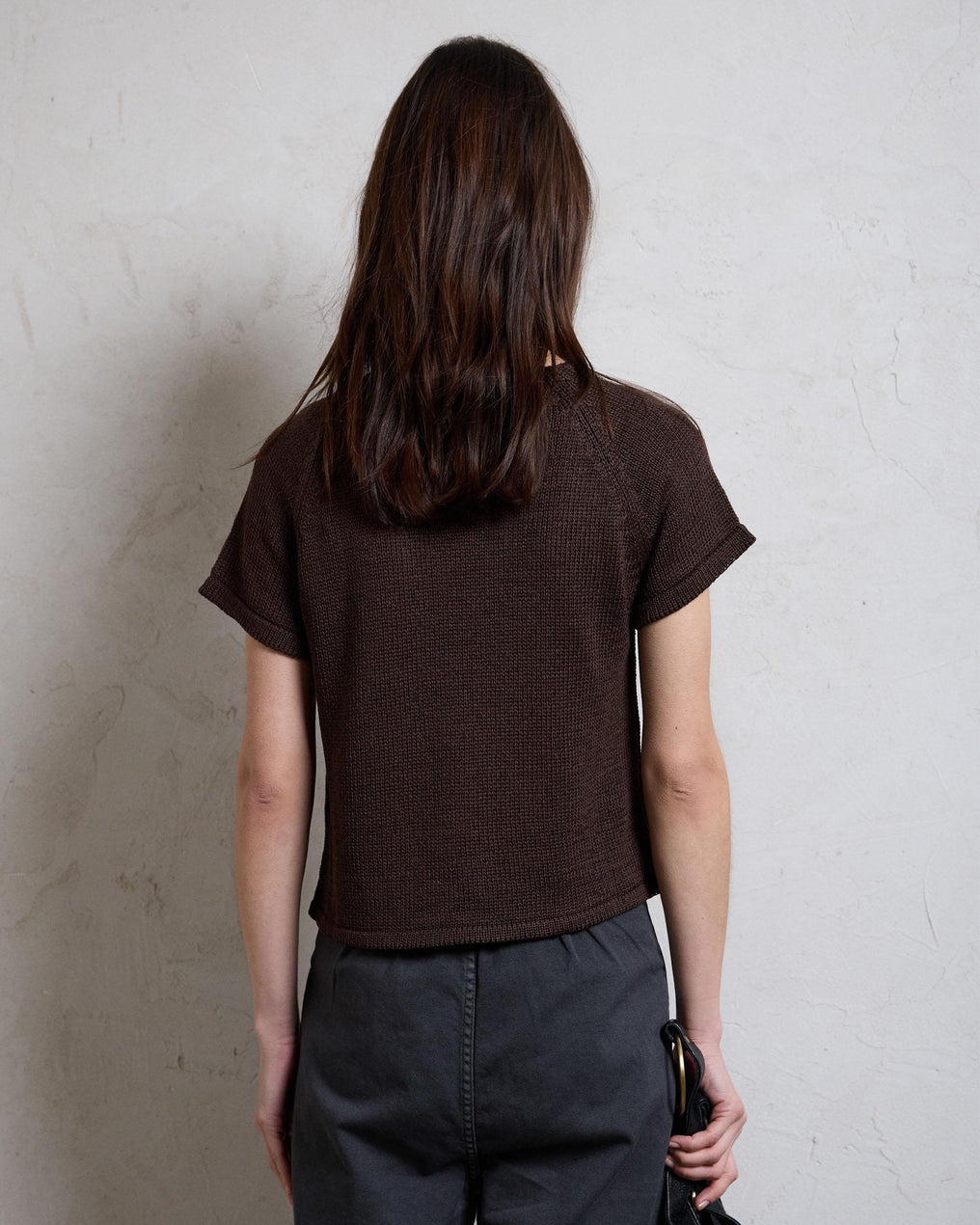 Brown Short Sleeve Knit Top